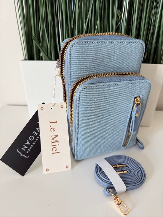 Handbags - Le Miel Blue Crossbody Mini Bag Gold Zipper Multi Pocket Small Purse NEW